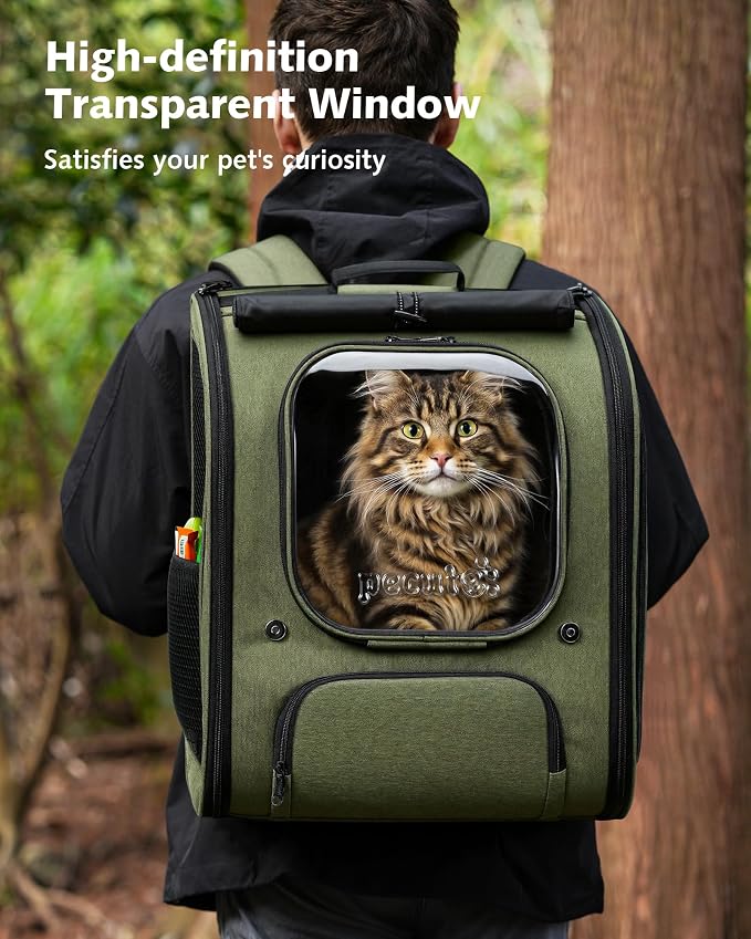 Pecute Cat Backpack Carrier,Large Space Cat Bubble Backpack,Ergonomic,Green | XXL,Sunshade Curtain,Transparent Window,Safety Rope,Sturdy,Large Mesh on Both Side for Breathability,Suitable for Outdoor,Vet