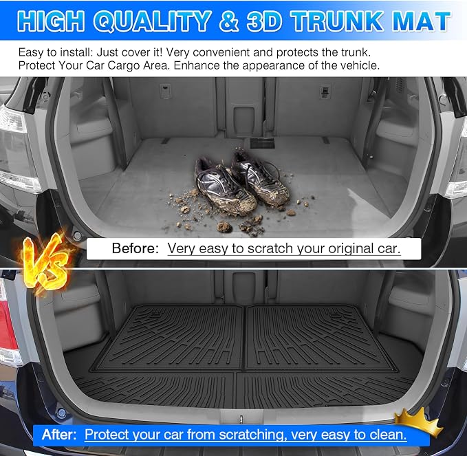 Highlander Cargo Liner - Trunk Mat for Toyota Highlander (Non-Hybird) 2008-2013, All Weather Cargo Mat for Highlander Accessories, Heavy Duty Car Mats, Car Accessories