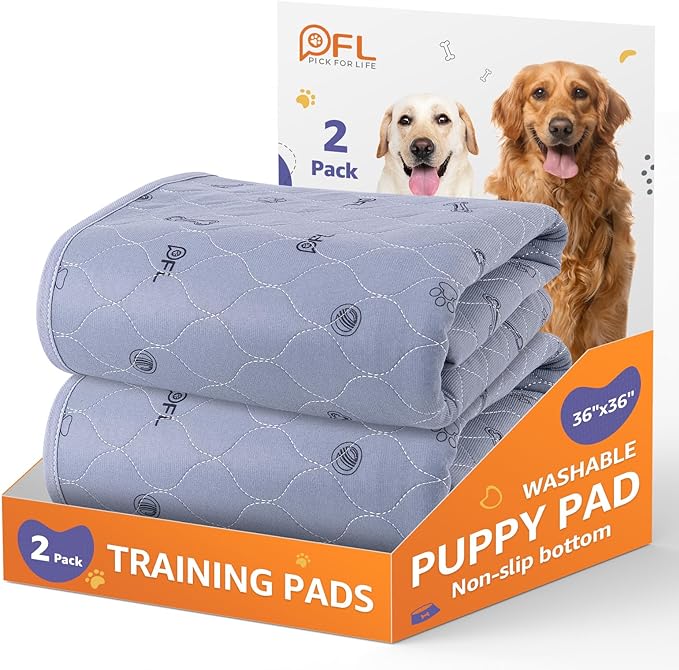 Washable Pee Pads for Dogs, 2 Pack Non-Slip Reusable Puppy Pads 36x36 | Absorbent, Bone Print, Machine Wash Whelping Pads, Dog Mats for Senior Dog, Floor Protector, Crate, Potty Training