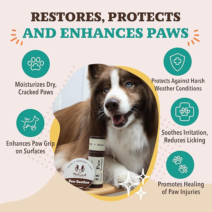 Natural Dog Company Paw Soother Balm & Wax - Dog Paw Balm & Moisturizer for Dry, Cracked Paw Pads, Helps Moisturize & Condition Winter-Worn Paws, Coconut Oil & Calendula, Daily Paw Care, 0.15 oz Stick
