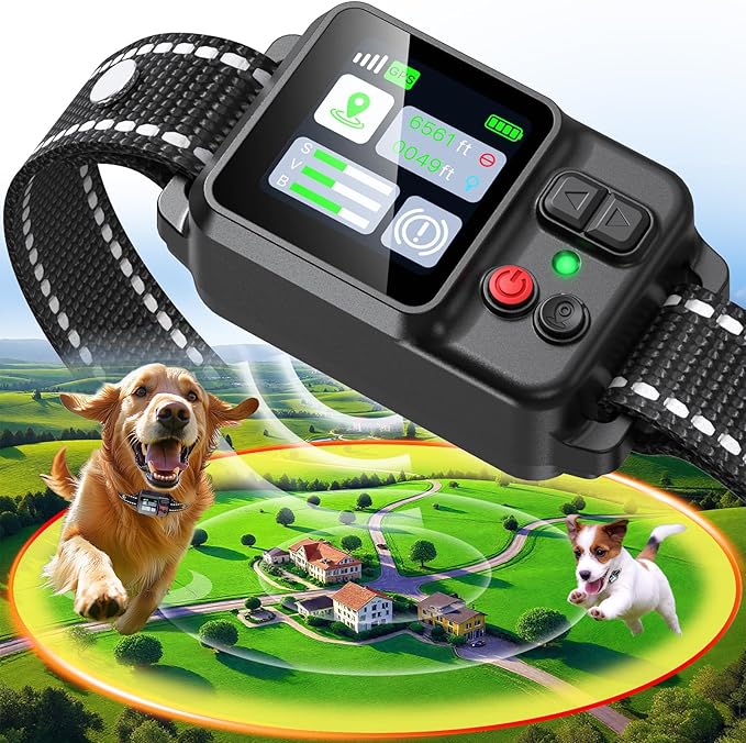 PRTRFLC GPS Wireless Dog Collar Fence System,Invisible Electric Fence for Dogs,Adjustable Range 49-6561ft,3 Training Mode,Rechargeable,Waterproof,Pet Containment System for Outdoor Use (Deep Black)
