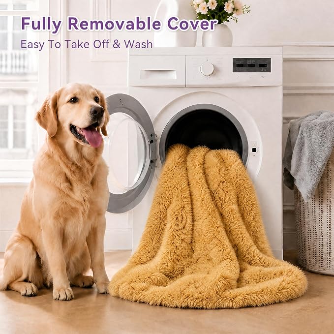 Human Dog Bed, Oversized Plush Lounger Bed with Plump Pillow and Blanket | 71" x 45" x 12" Long Plush Polyester Floor Nest for Relaxing, Napping, Reading, and Family Cuddle Time - Pumpkin Orange