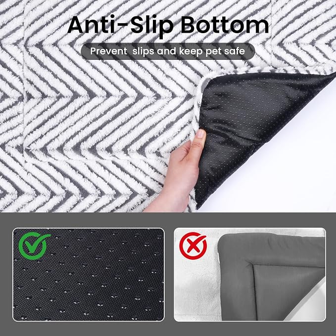 Mora Pets Cat Bed for Indoor Cats & Small Dogs Washable Cat Mat Soft Fluffy Dog Crate Kennel Carrier Pad Flat Cat Bed with Anti-Slip Bottom for Pet Cage Travel Sleeping Chevron Grey 22 x 13