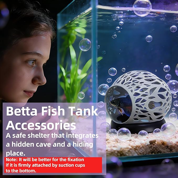 Floating Betta Hideout Cave & Shrimp Cave | Aquarium Floating Betta Skin | Shrimp Feeder | Multi-Function Resting Hideout Hammock & Small Fish Feeding Ring | Aquarium Decor Accessory(Grey)