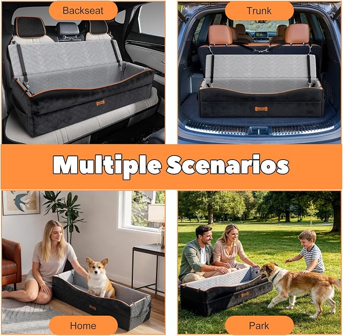 Car Seat for Large Dog for 2 Medium or 3 Small Dogs Under 100Lbs | Dog Booster Seats ,Pet Car Seats with 2 Safety Leashes, Dogs Sofa Bed Cushion Add Thick Sponge, Pet Cars Carrier for Travel