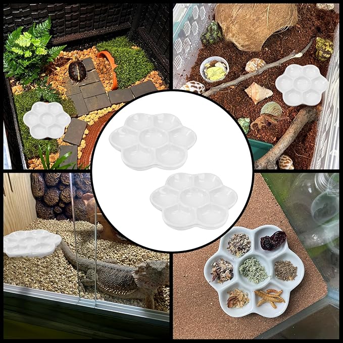 3.5" Hermit Crab Ceramic Food Dish,7 Compartments Ceramic Anti-Turning Food & Water Bowl for Hermit Crab Tarantula Snail,2Pcs
