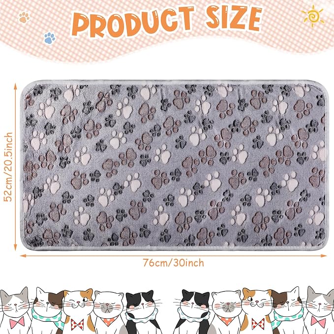 Tatuo 4 Pack Fleece Dog Blankets for Puppy Cats Multi-Size Sleep Mat for Pet Guinea Pig Soft Washable Warm Crate Bed Puppy Teething Toys Print Pattern Blanket Indoor(Gray,30 x 20.5 Inch,Paw)