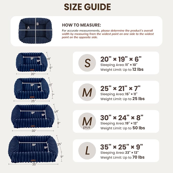 Dog Bed Medium Size Dog, Rectangle Orthopedic Pet Bed for Car and Indoor, Comfort Fluffy Memory Foam Dog Beds with Anti-Slip Bottom,30 x24 x9 Inches,Navy