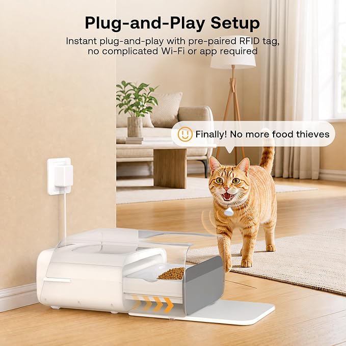 RFID Automatic Cat Feeder with Collar Sensor, Anti-Stealing Food Dispenser with Sealed Lid for Wet Dry Food and Different Diet for Multi-Pet Home, Auto Pet Feeder for Cats & Small Dogs, White