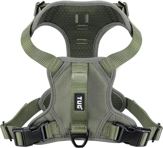 TUG No-Pull Dog Harness, 2 Leash Clips + Padded Handle (Medium, Green) | Water-Resistant Padded Interior | No-Pull Front Clip | Padded Back Handle | Adjustable Straps