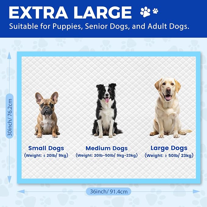 50 Count Extra Large Dog Pee Pads 30"x36", Super Absorbent & Leak-Proof Large Puppy Pads Fast-Drying, 50 Pack XXL Potty Pee Pads for Dogs, Puppies, Doggy