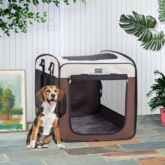 Dog Kennels and Crates for Medium Dogs, Portable Pop Up Indoor Pet Cage with Sturdy Wire Frame, Collapsible Travel Crate Soft Sided Cat Bag Escape Proof (Brown, 24.0" L x 16.0" W x 19.0" H)