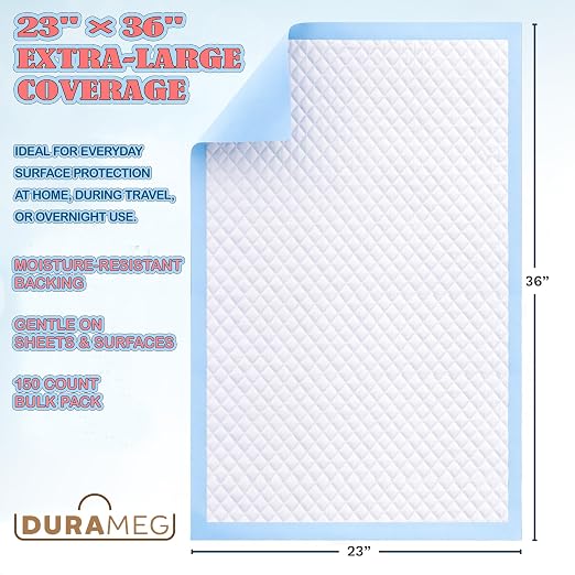 Chucks Disposable Underpads 23x36 150 Count Bed Pads Incontinence Chux Pads | Moderate Absorbency, Waterproof Leakproof, Mattress & Furniture Protection, Adults & Elderly, Puppy Training Pads, Chairs