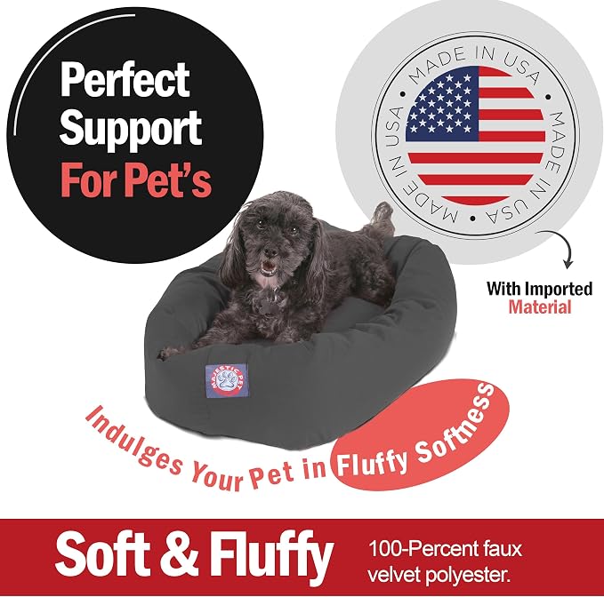 Majestic Pet Bagel Calming Dog Bed, 24 Inch Small, Round, Washable, Gray | Cozy Soft Fluffy Donut Pet Bed with Spine Support for Head Rest – Anti-Anxiety Comfort for Puppies & Dogs, 24x19x7 Inches