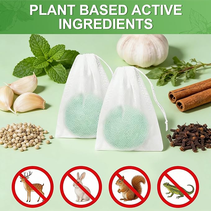 24 Pack Deer & Rabbit Repellent Balls for Outdoor Use, Long-Lasting Scent Deterrent, Helps Protect Plants, Garden, Lawn & Yard from Browsing Animals
