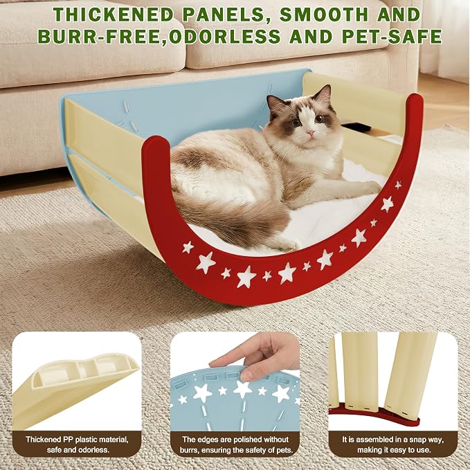 Cat Scratcher Bed, 3 in 1 Design-Bed, Scratcher, Hideaway Cave | with Elevated Sisal Pad & Reversible Fleece Mat,Sturdy HDPE Lounge for Indoor Cats, Tool-Free 30s Assembly, Supports 30 lbs