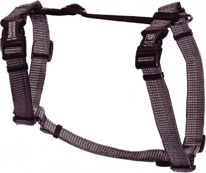 Blue-9 Reflective Buckle-Neck Balance Harness, Fully Customizable Fit No-Pull Harness with 3M Reflective Stitching, Ideal for Dog Training and Obedience, Made in The USA, Grey, Small