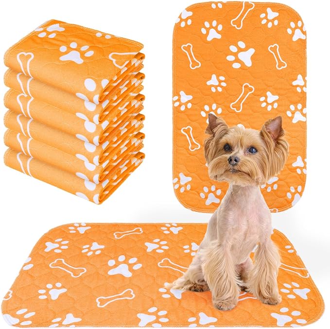 BEAUTYZOO 6 Pack Washable Pee Pads for Dogs,Reusable Puppy Pad 16x24 Orange | Waterproof Super Absorbent,Non Slip and Leak-Proof Against Urine,Whelping Pads Mats for Puppy Potty Training,Playpen,Crate