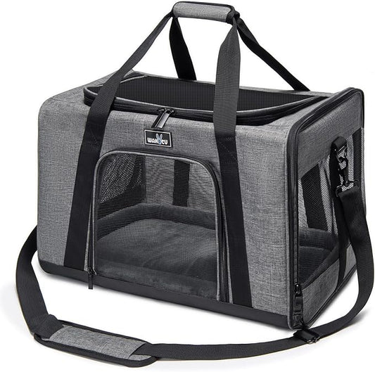 Wakytu Cat Carrier Soft for Medium or Large Cats for Car Travel Camping | dog carriers for small dogs,3 entrances & 5 vents, waterproof rip-stop, anti-escape locks, padded strap