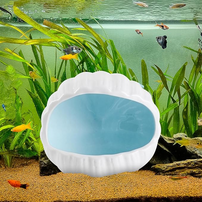 AnRui Cute Ceramic Aquarium Decorations Large Conch Shell-Shaped House Thematic Betta Fish Tank Accessory Decor Ornament Hideout Cave for Fish Playing or Hiding, Blue
