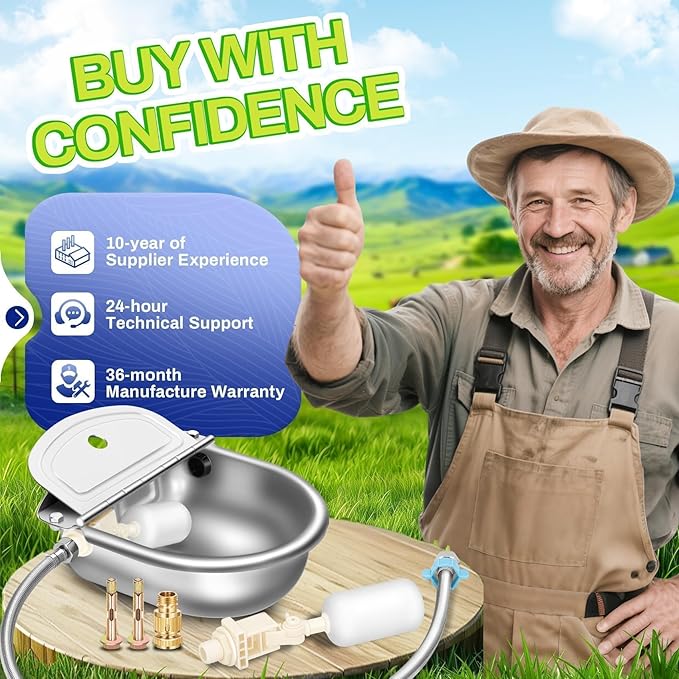 Abreuvoir automatique pour animaux avec valve à flotteur, tuyau étendu, abreuvoir-mangeoire en acier inoxydable, kit de remplissage automatique pour bétail