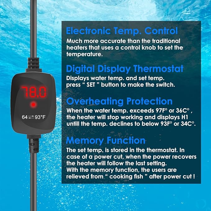 Aquarium Heater 50W Super Small Fish Tank Heater with Digital Display Thermostat, Alumina Ceramic Betta Tank Heater Turtle Heater for 5-10 Gallon Tanks