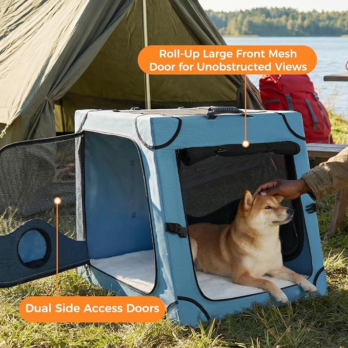 Snagle Paw Portable Dog Crate for Car Travel,Metal Frame Pet Crate,Pet Carrier for Car Back Seat Secures with Headrest Strap and Seatbelt,M