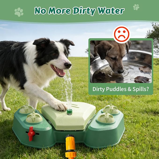 Outdoor Dog Water Fountain Step On, 2-in-1 Drinking & Sprinkler Water Dispenser, Paw Activated Drinking Dispenser for Yard, Garden, Lawn Interactive Summer Cooling Toy for Medium Large Dogs