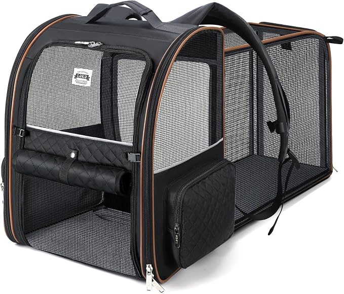 Large Cat Backpack Carrier Expandable Pet Carrier Backpack for Small Dogs Medium Cats Fit Up to 18 Lbs, Dog Backpack Carrier, Foldable Puppy Backpack Carrier for Travel, Black