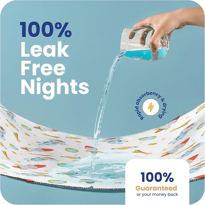 IMPROVIA® Pee Pads for Kids - Bed wetting Pads for Kids Potty Training Bed mats for Toddlers Waterproof Reuseable Washable Absorbent, Non Slip - Space Design - Twin Size 34”x36 (2 Pack)
