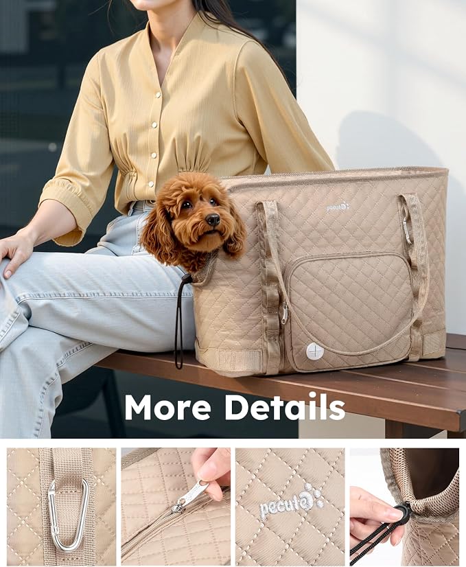 Pecute Dog Purse Carrier, Dog Carrier with Pockets for Small Dogs,XL,Khaki | Breathable,Foldable,Large Pocket,Built-in safety Rope,Machine washable,Under 13 Lbs
