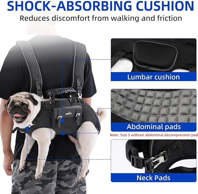 Wakytu Dog Backpack Carrier for Dogs,Dog Lift Harness | Adjustable Padded Breathable Straps for Dogs, Disabled, Joint Injuries, Arthritis,XL