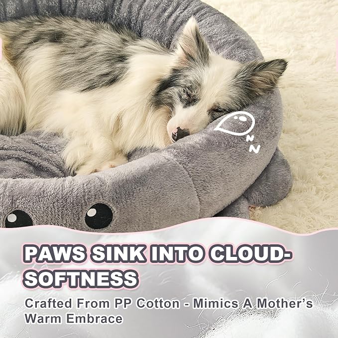 Cute Calming Dog Beds Clearance for Large and Extra Dogs, Anxiety Bolster Dog Bed with Octopus Shape, Grey, XL, Boho, Round Pet Bed Cat with Removable Cushion