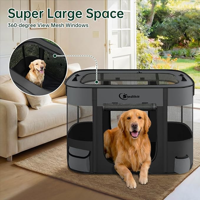 Siedihit Dog Playpen, Cat Pet Puppy Crate, Portable Playpens Indoor Outdoor (Dark Grey, Large)