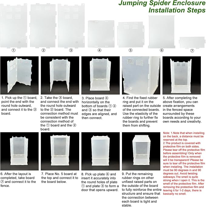 Jumping Spider Enclosure,DIY Insects Habitat,Small Reptile Terrarium Glass House Accessories Set,with Temperature and Humidity Detector Water Feeder Platform Hide,5.5“x5.5”x9.5“ (Forest)