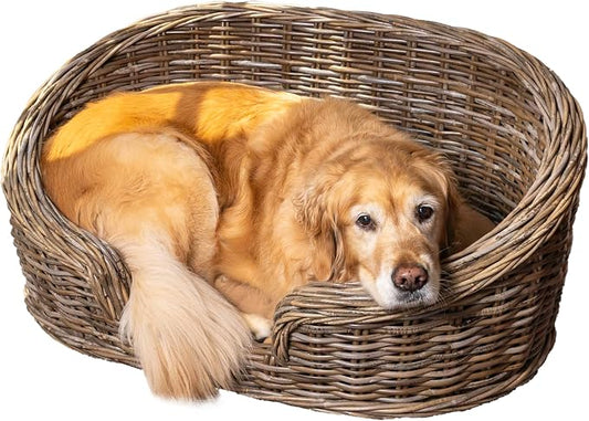DBD1001A Curvy 33" x 21.25" Classic Handwoven Rattan Dog Bed with Machine-Washable Cushion, Kubu Gray
