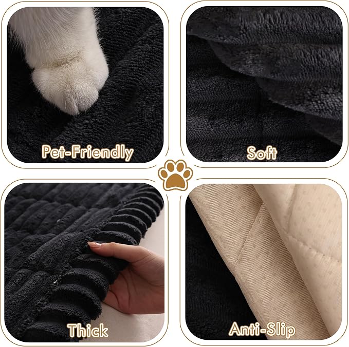 Couch Cover for Sofa, Sectional Couch Cover for Dogs, Sofa Cover Washable, Cushion Cover Blanket Pad Bed Mat for Pets, Fleece Furniture Protector, Black, 23.6x59in