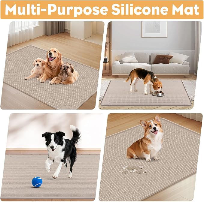 50" x35" Pee Pad Holder for Dog Puppy Pad Holder Khaki | Large Silicone Pee Tray for Dog Training Floor Protection Raised Edge Dog Potty Tray, No Pee Pads(