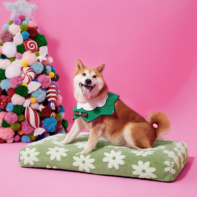 LE SURE Cute Aesthetic Dog Bed for Crate,Jacquard Thick Pet Pillow 35x22 | Shredded Chopped Foam,Modern Plush Crate Cushion Gift for Large Dog, Waterproof Washable Cover, Nonslip Bottom, Green