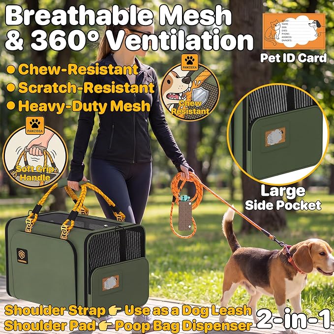 PAWZIDEA Expandable Large Pet Carrier, Soft-Sided 2–4 Cats Carrier Up 55lbs | 24"×16"×16" Collapsible Small to Medium Dog Carrier Travle Bag, Portable Dog Crate for Car Travel, Breathable, Storage Pocket