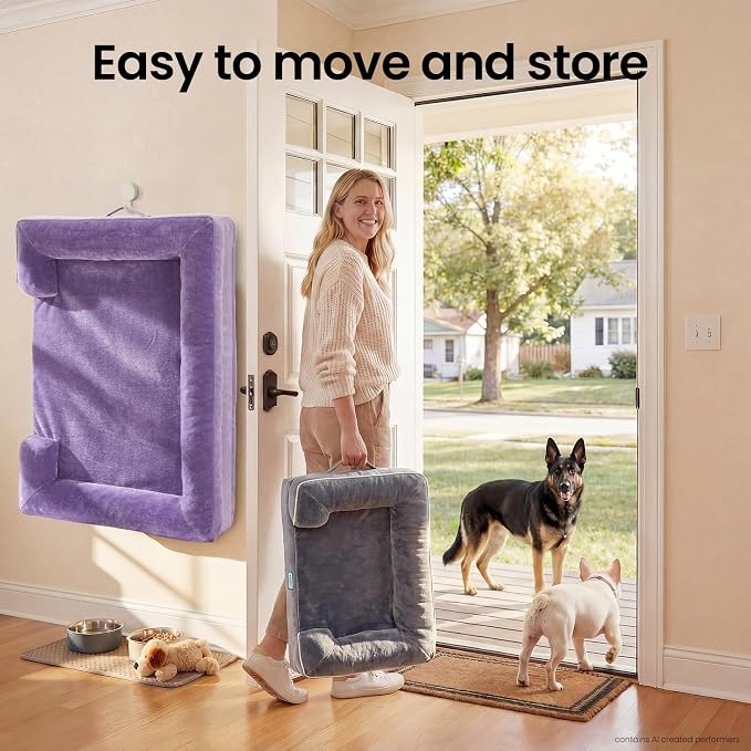 OhGeni Orthopedic Extra Large Dog Bed Couch, Memory Foam, 44-inch (Purple) | Waterproof Pet Bed with Machine-Washable Removable Cover & Soft Comfortable Fabric