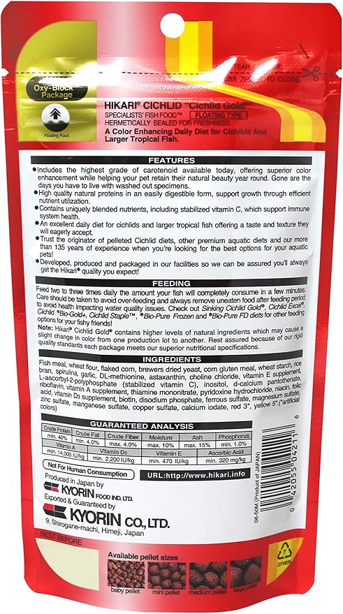 Hikari 8.8-Ounce Cichlid Gold Floating Pellets for Pets, Mini