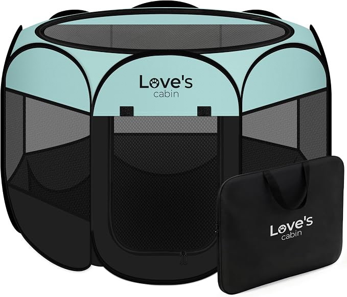 Love's cabin Pet Puppy Dog Playpen, Medium Dog Tent Crates Cage Indoor/Outdoor, Portable Playpen for Cat, Foldable Pop Up Dog Kennel Playpen with Carring Case, Removable Zipper Top, Green