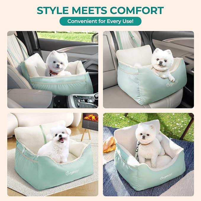 Dog Car Seat for Small Dogs & Cats Under 25 lbs, Beige Green