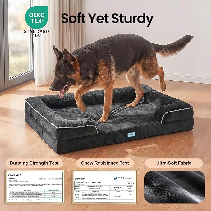 OhGeni Orthopedic Extra Large Dog Bed Couch, Memory Foam, 44-inch (Black) | Waterproof Pet Bed with Machine-Washable Removable Cover & Soft Comfortable Fabric