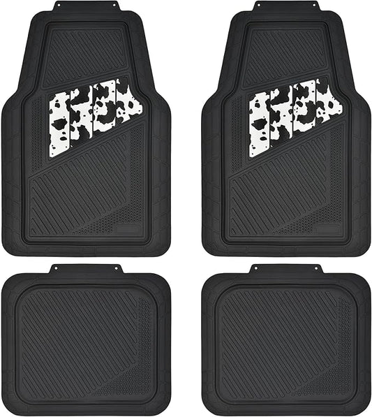 CAR PASS Heavy Duty Rubber Floor Mats Cow Print Car Mats 4-Piece Car Mat Set - Universal Waterproof Floor Mats for Car SUV Truck, Durable All-Weather Mats