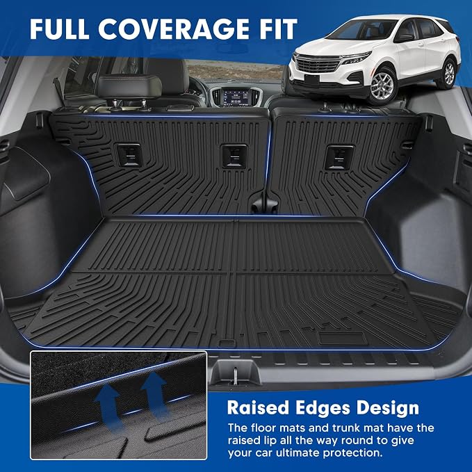 Mixsuper Cargo Liner for Chevrolet/Chevy Equinox 2018-2024, All Weather Trunk Mat Backrest Mat TPE Back Seat Cover Protector for Equinox Accessories
