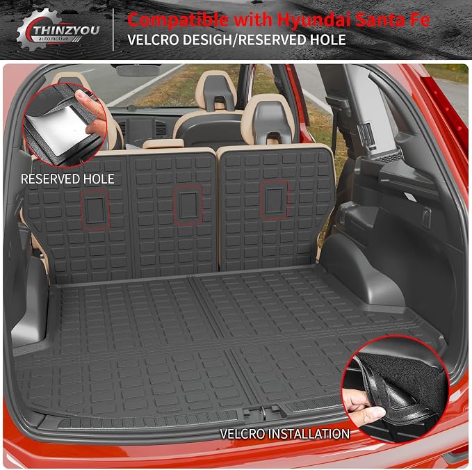 Cargo Liner Compatible with 2021-2023 Hyundai Santa Fe 5 Seats Trunk Liner Cargo Mat TPE All Weather Back Seat Cover Protector 2022 Santa Fe Accessories (Trunk Mat+Backrest Mats)