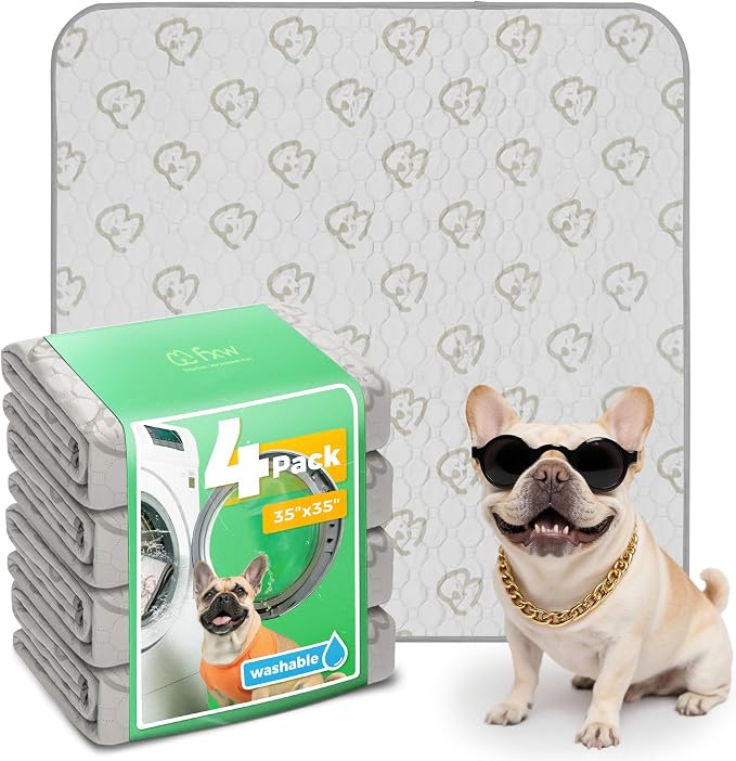 FXW Washable Pee Pads for Dogs, Super Absorbent, 35" Square, 4 Packs | Machine washable, Non-slip backing