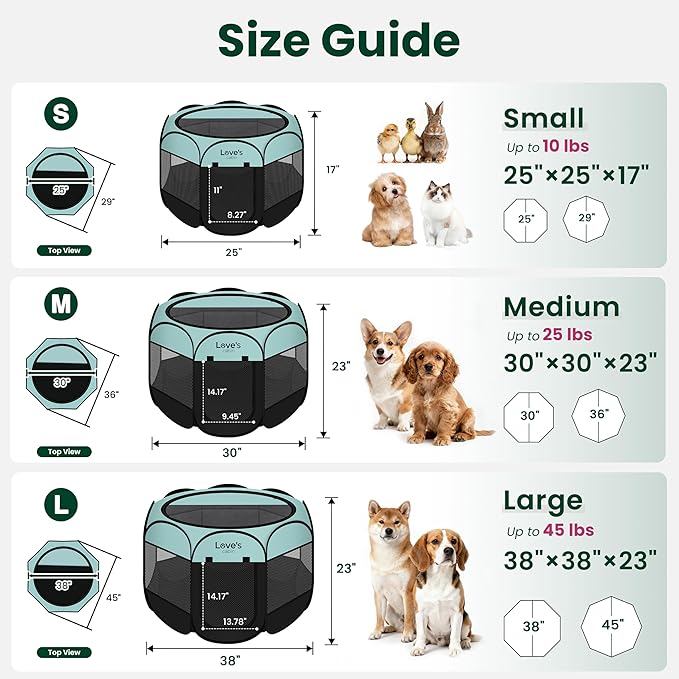 Love's cabin Pet Puppy Dog Playpen, Large Dog Tent Crates Cage Indoor/Outdoor, Portable Playpen for Cat, Foldable Pop Up Dog Kennel Playpen with Carring Case, Removable Zipper Top, Green